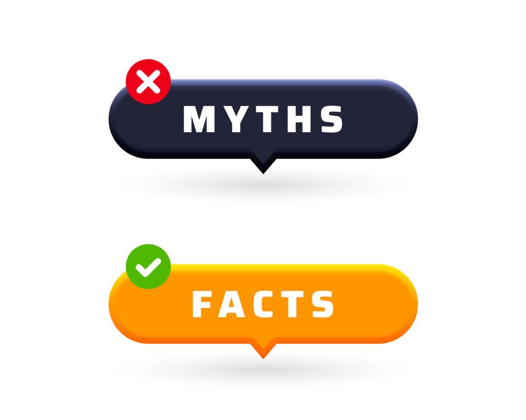 myths vs facts reality check button on white background