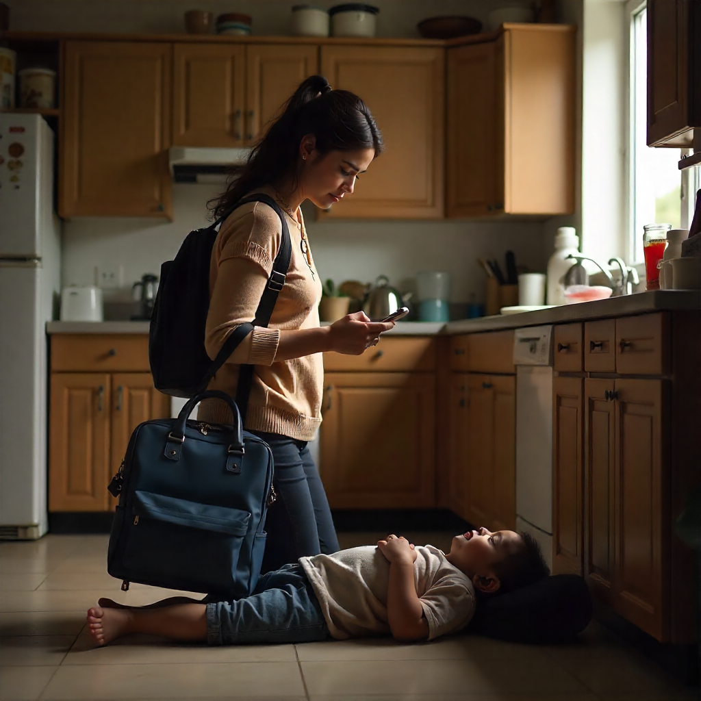 A mother with 6 year old autistic son in kitchen